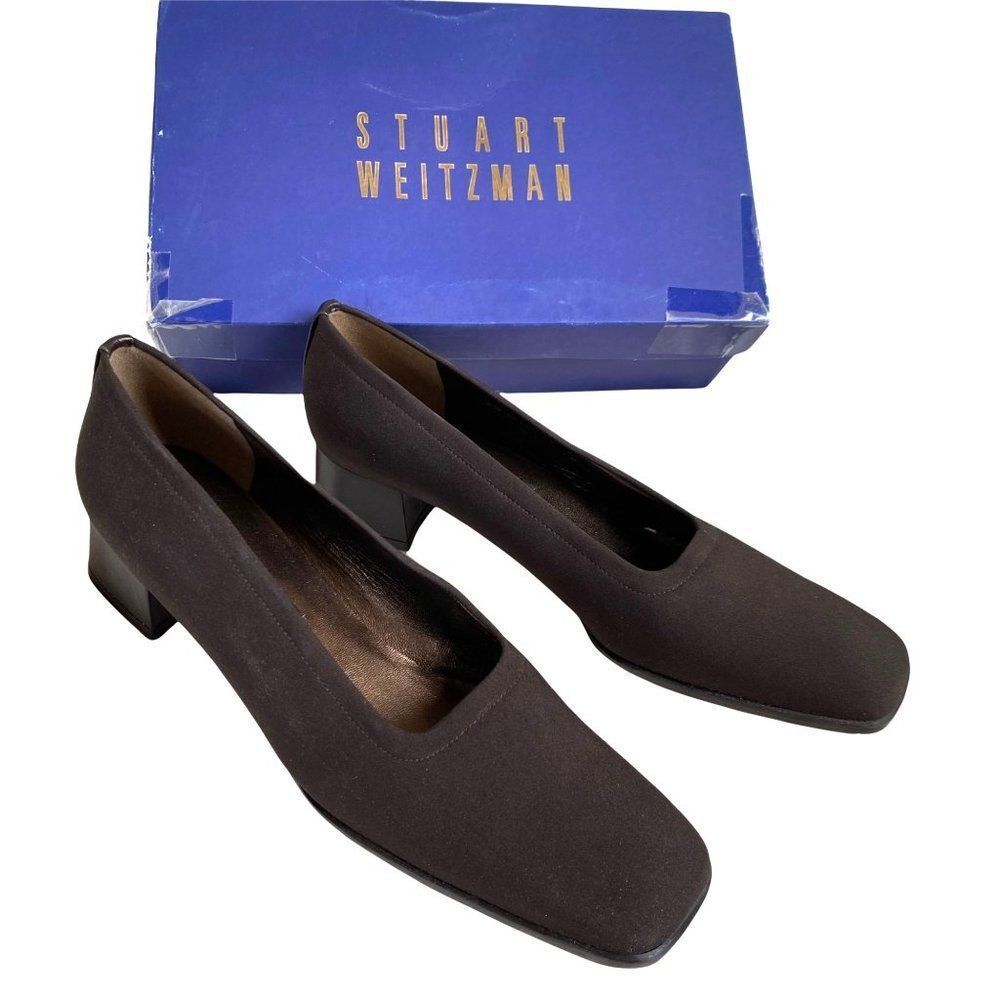 Vintage Stuart Weitzman Heels Chunky Square Toe 90s Y2K Flairlo Micro Stretch 12